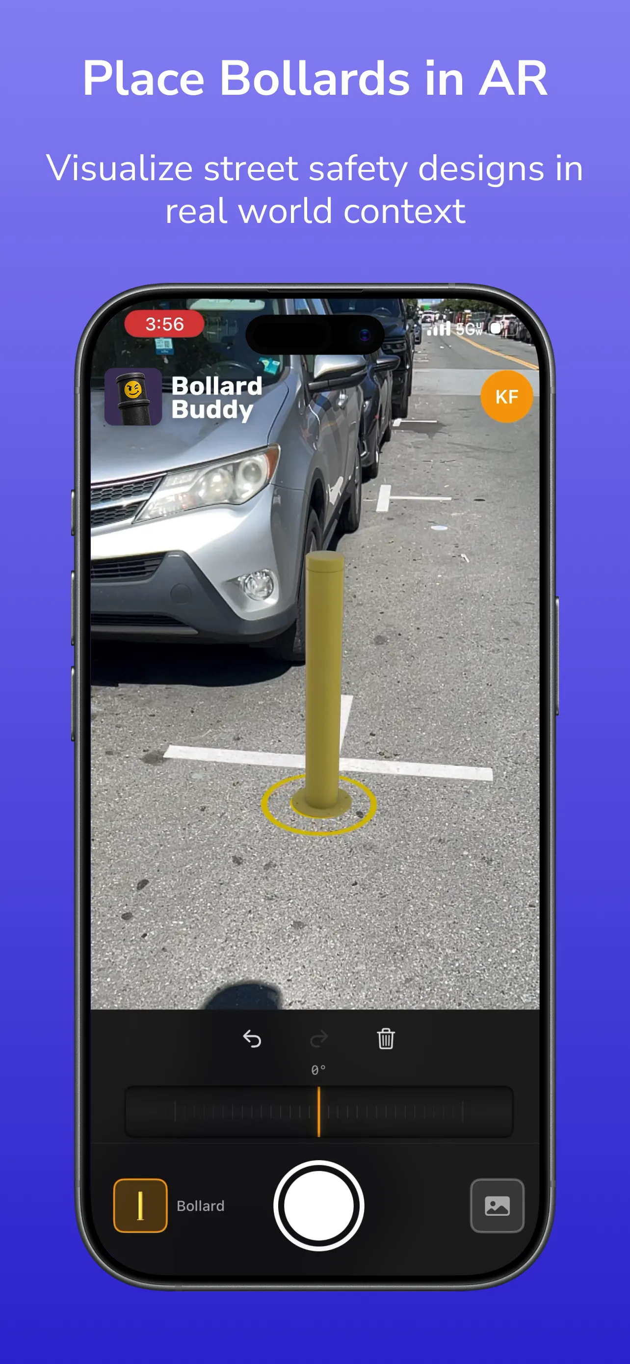 Placing a bollard in AR on a real street with Bollard Buddy