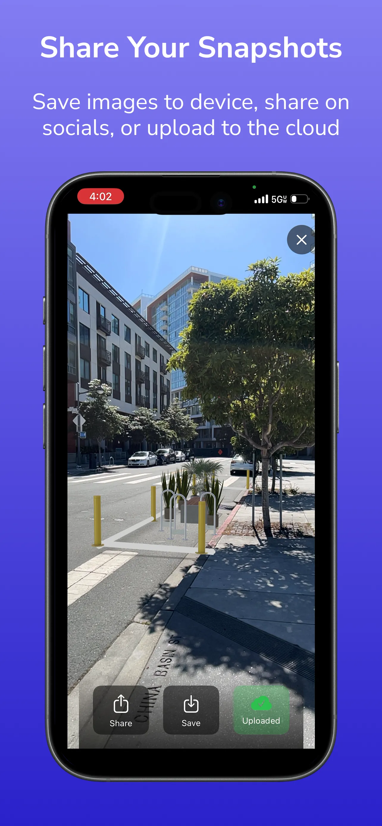 Sharing and saving an AR street design snapshot